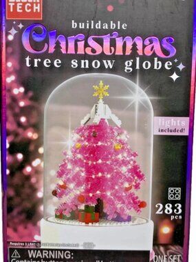BLOCK TECH Buildable Christmas Tree Snow Globe PINK Lights Included 283 PCS NEW